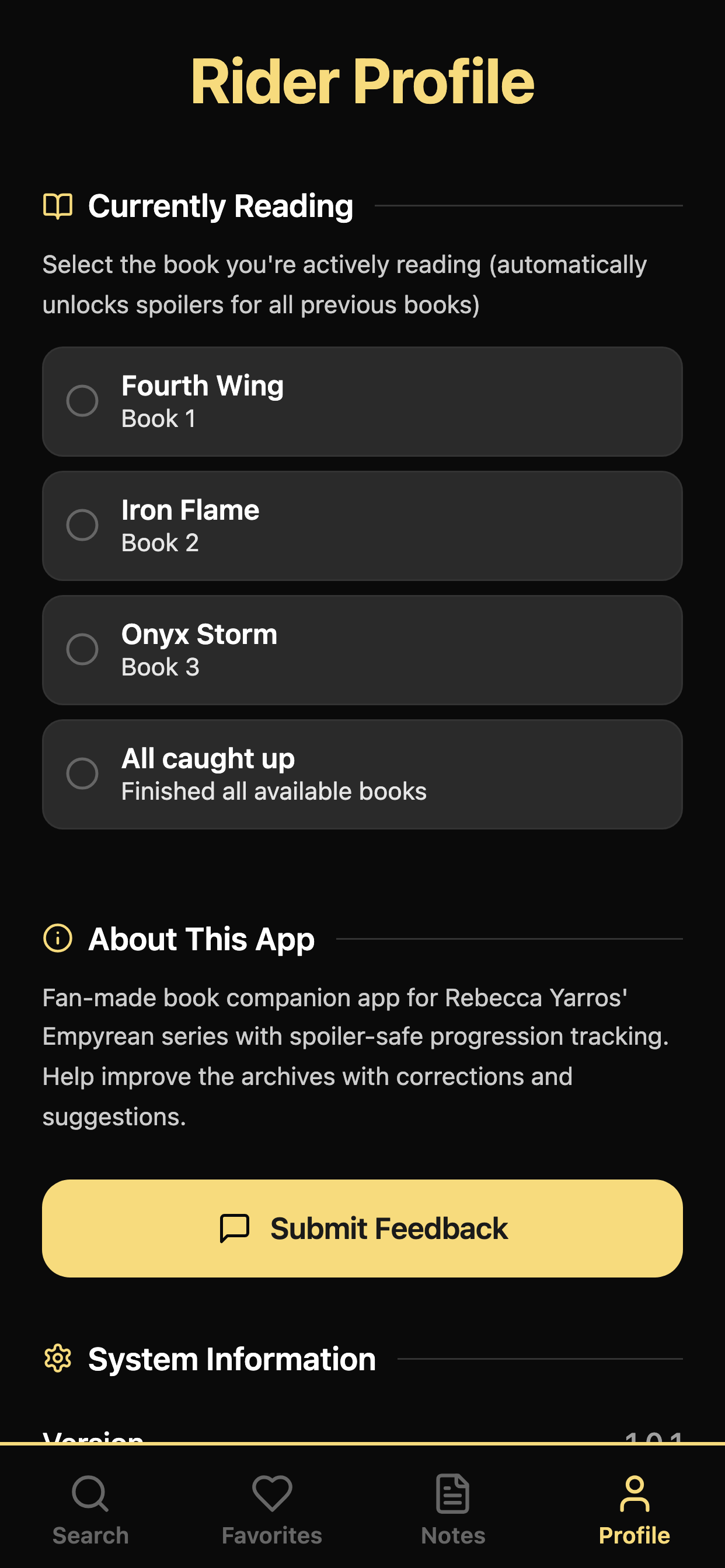 Fourth Wing Archives home screen
